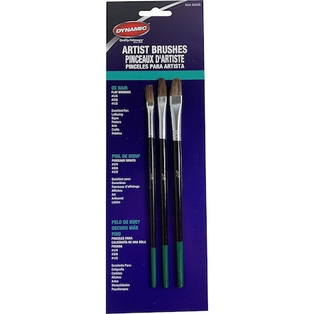 Dynamic Paint Products Merit Pro Flat Ox Hair Artist Brushes, 3PK 00006
